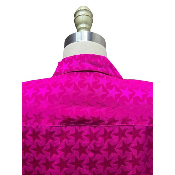 VTG 80’s The Silk Farm 100% Fuchsia Silk Blouse W/ Stars Gold Buttons SZ 10 - Picture 10 of 11